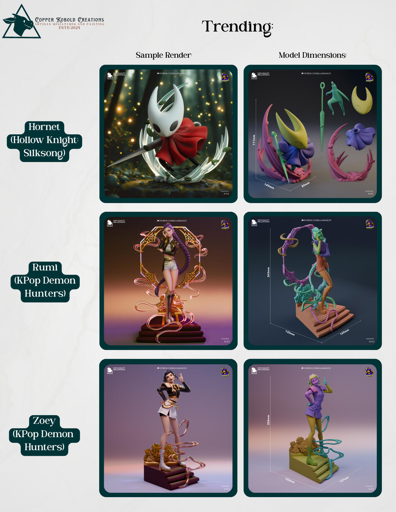 Hornet, Rumi, Zoey Models